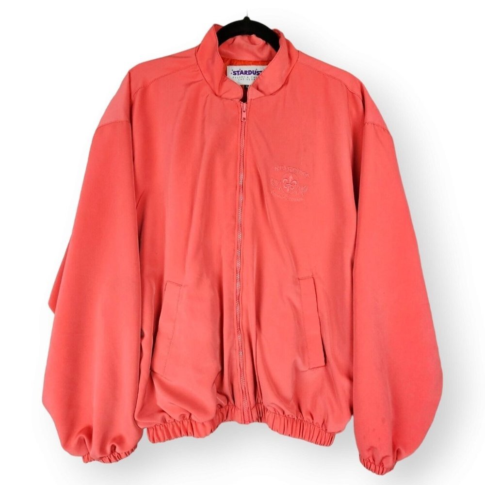 VTG Stardust LasVegas Large Resort Casino Slot Pink Coral Satin Bomber Jacket